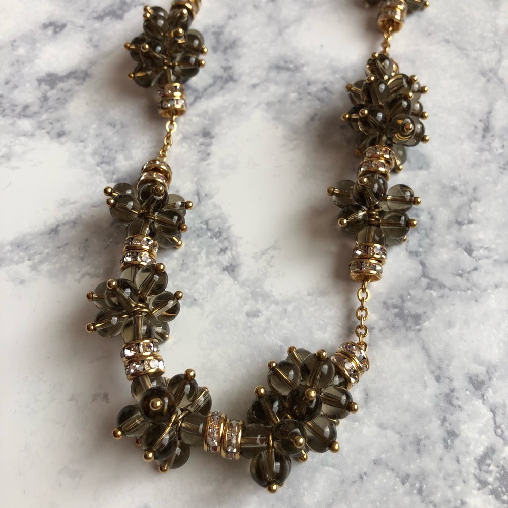J.Crew Y2K Beaded Custom Jewelry Rhinestone Brown Tan Gold Accessory Necklace